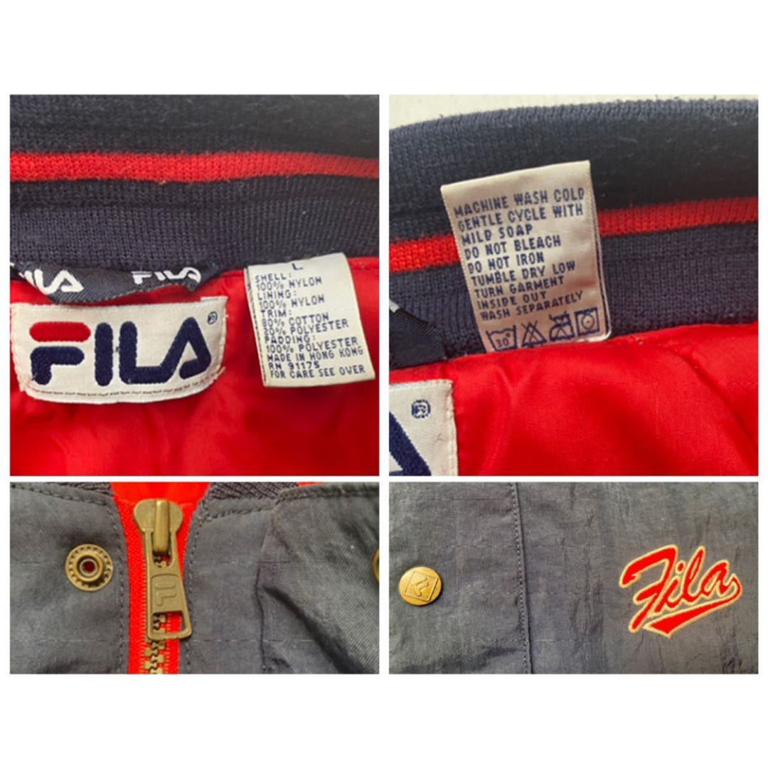 FILA - 90s VINTAGE FILA nylon navy 紺 刺繍 スタジャン Lの FILA - 90s VINTAGE FILA nylon navy 紺 刺繍 スタジャン Lの