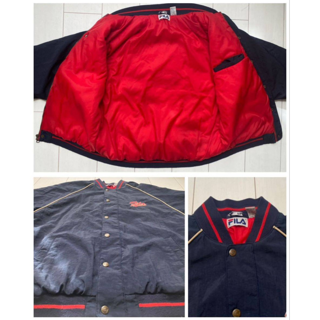 FILA - 90s VINTAGE FILA nylon navy 紺 刺繍 スタジャン Lの FILA - 90s VINTAGE FILA nylon navy 紺 刺繍 スタジャン Lの