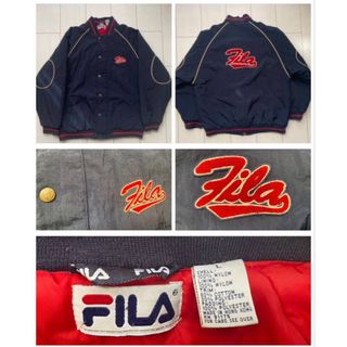 90s VINTAGE FILA nylon navy 紺 刺繍 スタジャン L