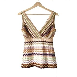 ミッソーニ(MISSONI)のMISSONI(ミッソーニ) ノースリーブセーター サイズ40 M レディース - ベージュ×カーキ×マルチ(ニット/セーター)