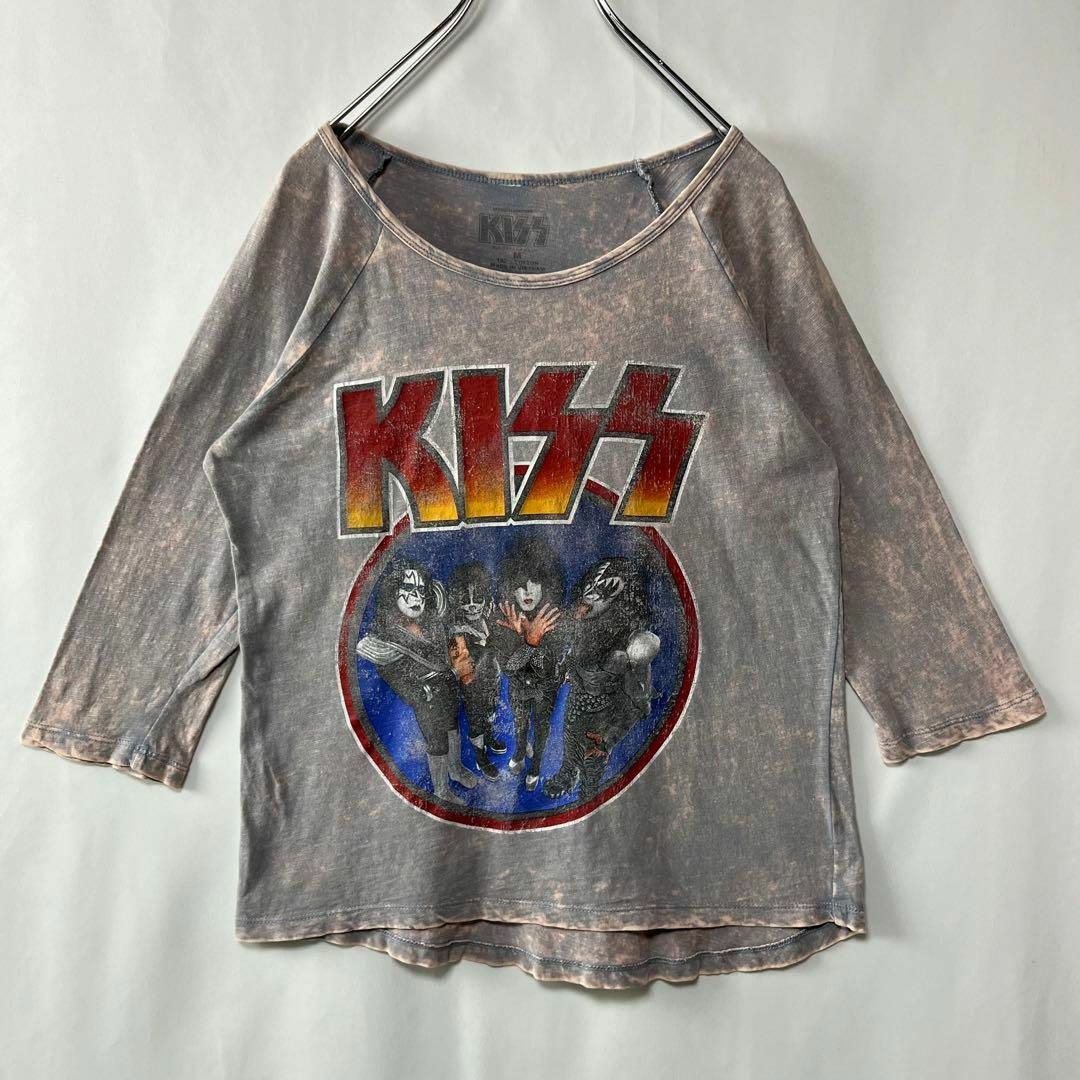 KISS キッス　プリントTシャツ バンドT ブリーチカラー　カットオフ　M レディースのトップス(Tシャツ(長袖/七分))の商品写真