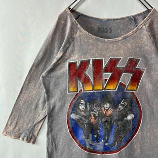 KISS キッス　プリントTシャツ バンドT ブリーチカラー　カットオフ　M(Tシャツ(長袖/七分))