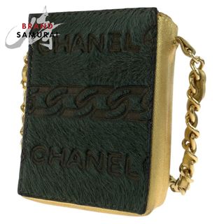 シャネル(CHANEL)の美品 CHANEL シャネル ヴィンテージ ゴールド 金 カーキ ゴールド金具 ハラコ チェーンショルダーバッグ シガレットケース ポーチ レディース 405627 【中古】(ショルダーバッグ)