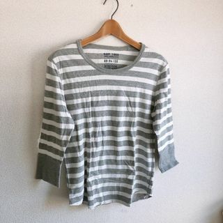 ギャップ(GAP)のGAP♡定番七分袖ボーダーロンT♡グレー×ホワイト♡メンズS♡シンプル♡ギャップ(Tシャツ/カットソー(七分/長袖))