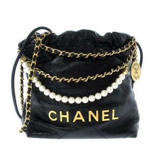 シャネル(CHANEL)のCHANEL(シャネル) ショルダーバッグ レディース美品  CHANEL 22 AS3980 黒 チェーンショルダー/ヴィンテージゴールド金具/フェイクパール シャイニークランプル カーフスキン(ショルダーバッグ)