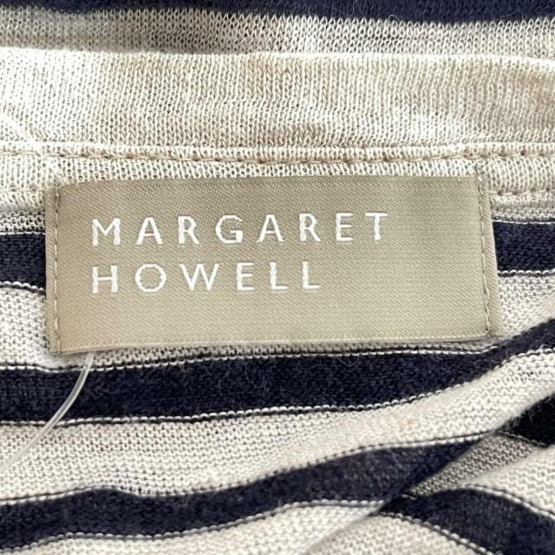 MARGARET HOWELL(マーガレットハウエル)のMargaretHowell(マーガレットハウエル) 半袖カットソー サイズ2 M レディース美品  - アイボリー×黒 麻/ボーダー レディースのトップス(カットソー(半袖/袖なし))の商品写真