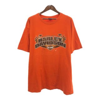 ハーレーダビッドソン(Harley Davidson)のHARLEY DAVIDSON ハーレーダビッドソン 半袖Ｔシャツ 大きいサイズ バイク ロゴ オレンジ (メンズ 2XL相当) 中古 古着 Q6039(Tシャツ/カットソー(半袖/袖なし))