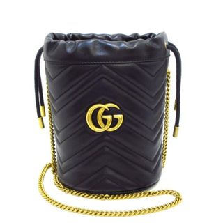 Gucci - GUCCI(グッチ) ショルダーバッグ レディース美品  GGマーモント,ミニ バケットバッグ 575163 黒 チェーンショルダー/巾着型/シェブロン キルティング レザー