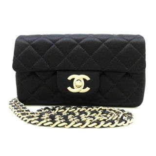 シャネル(CHANEL)のCHANEL(シャネル) ショルダーバッグ レディース美品  ミニマトラッセ 黒 チェーンショルダー/マットゴールド金具 サテン(ショルダーバッグ)