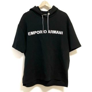 EMPORIOARMANI(エンポリオアルマーニ) パーカー サイズXL メンズ - 黒 半袖 綿、ポリエステル