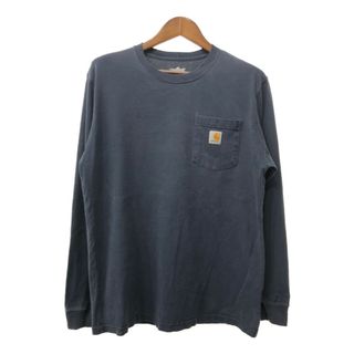 カーハート(carhartt)のCarhartt カーハート ポケット 長袖Ｔシャツ ワンポイント ネイビー (メンズ M) 中古 古着 Q6042(Tシャツ/カットソー(七分/長袖))