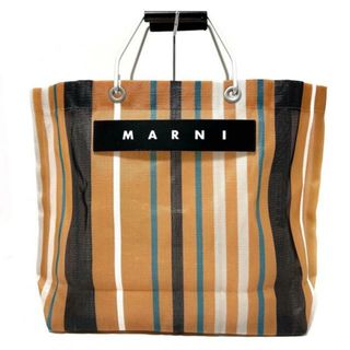 マルニ(Marni)のMARNI(マルニ) トートバッグ美品  - オレンジ×黒×マルチ ストライプ 化学繊維×金属素材×レザー(トートバッグ)