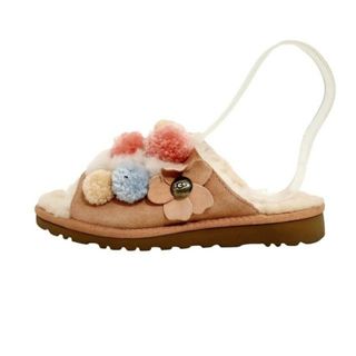 アグ(UGG)のUGG(アグ) ミュール 24 レディース クリオ ポンポン 1020034 ピンクベージュ×ベージュ×マルチ フラワー(花) スエード×フェイクファー(ミュール)