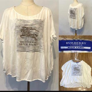 バーバリーブルーレーベル(BURBERRY BLUE LABEL)のBURBERRY バーバリー　ビックプリント　ドルマンカットソー　白38(カットソー(半袖/袖なし))