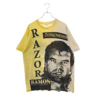 VINTAGE ヴィンテージ 90s RAZOR RAMON Oozing Machisimo レイザーラモン プロレス 大判プリント 半袖Tシャツ カットソー イエロー(Tシャツ/カットソー(半袖/袖なし))