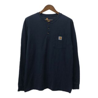 カーハート(carhartt)のCarhartt カーハート ヘンリーネック 長袖Ｔシャツ ネイビー (メンズ M) 中古 古着 Q6046(Tシャツ/カットソー(七分/長袖))