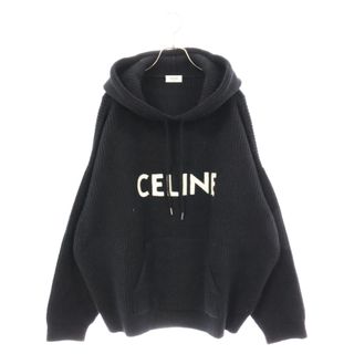 セリーヌ(celine)のCELINE セリーヌ 21AW HOODED SWEATER IN RIBBED WOOL フロントロゴニット プルオーバーパーカー ブラック 2A85W423P(パーカー)