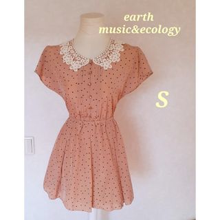 earth music & ecology - earth music&ecology ドットワンピース S★茶系 ノースリーブ