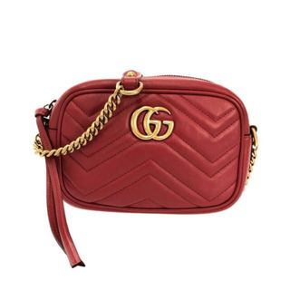 グッチ(Gucci)のGUCCI(グッチ) ショルダーバッグ GGマーモント キルティング ミニバッグ 448065 レッド チェーンショルダー レザー(ショルダーバッグ)