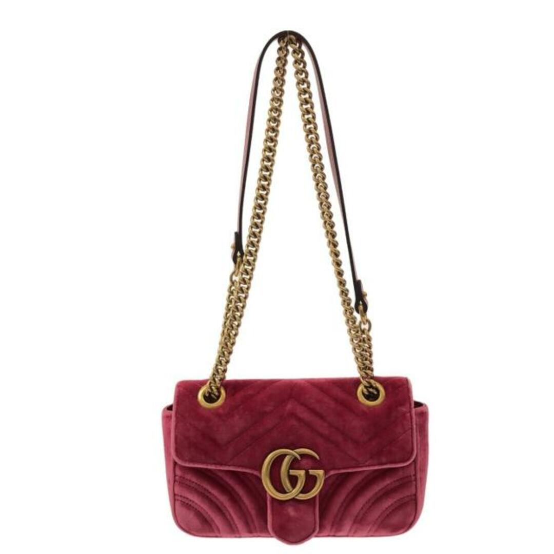 Gucci(グッチ)のGUCCI(グッチ) ショルダーバッグ GGマーモント ベルベット ミニバッグ 446744 ピンク チェーンショルダー ベロア レディースのバッグ(ショルダーバッグ)の商品写真