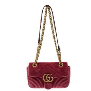 グッチ(Gucci)のGUCCI(グッチ) ショルダーバッグ GGマーモント ベルベット ミニバッグ 446744 ピンク チェーンショルダー ベロア(ショルダーバッグ)