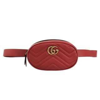 グッチ(Gucci)のGUCCI(グッチ) ウエストポーチ GGマーモント キルティングレザー ベルトバッグ 476434 レッド レザー(ボディバッグ/ウエストポーチ)