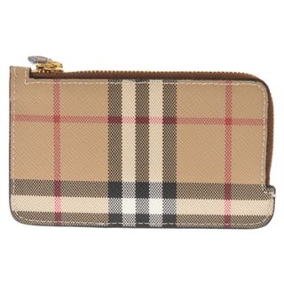 バーバリー(BURBERRY)のBURBERRY バーバリー Vintage Check Leather Zip Card Case ヴィンテージチェック レザー フラグメント カードケース ベージュ 80580141(名刺入れ/定期入れ)