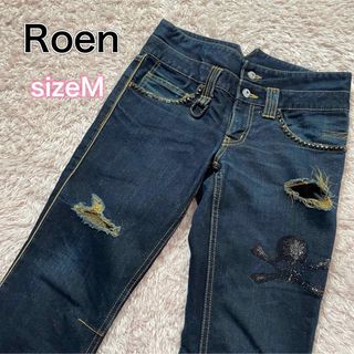 ロエン(Roen)のRoen レディース　デニム　金糸　ラインストーン　ダメージ　濃紺　M(デニム/ジーンズ)