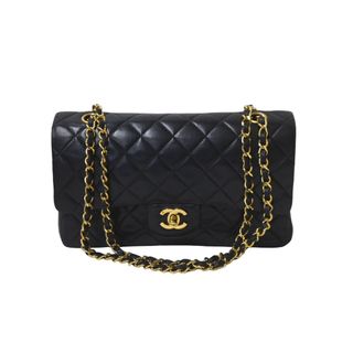 シャネル(CHANEL)のCHANEL シャネル チェーンショルダーバッグ Wフラップ マトラッセ25 ラムスキン 1番台 ブラック ゴールド金具 美品 中古 63544(ハンドバッグ)