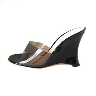 Gianvito Rossi(ジャンヴィト・ロッシ) ミュール 37 1/2 レディース美品  - 黒 ウェッジソール/オープントゥ PVC(塩化ビニール)