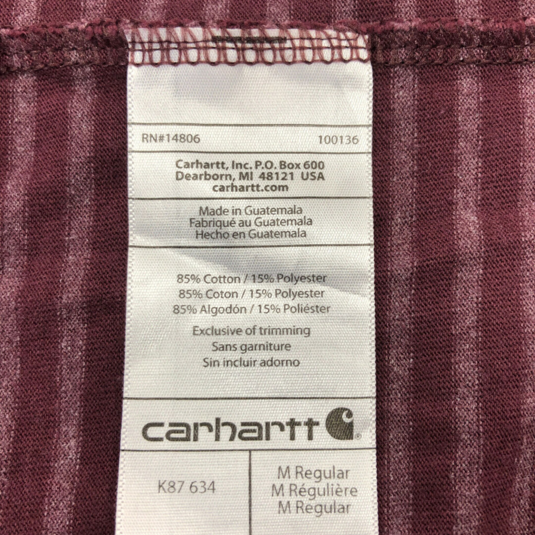 carhartt(カーハート)のCarhartt カーハート ボーダー ポケット 半袖Ｔシャツ ワインレッド (メンズ M) 中古 古着 Q6054 メンズのトップス(Tシャツ/カットソー(半袖/袖なし))の商品写真