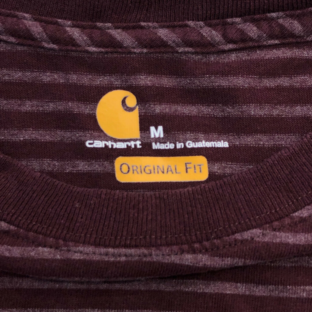 carhartt(カーハート)のCarhartt カーハート ボーダー ポケット 半袖Ｔシャツ ワインレッド (メンズ M) 中古 古着 Q6054 メンズのトップス(Tシャツ/カットソー(半袖/袖なし))の商品写真