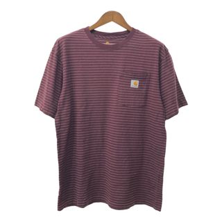 カーハート(carhartt)のCarhartt カーハート ボーダー ポケット 半袖Ｔシャツ ワインレッド (メンズ M) 中古 古着 Q6054(Tシャツ/カットソー(半袖/袖なし))