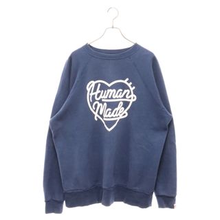 ヒューマンメイド(HUMAN MADE)のHUMAN MADE ヒューマンメイド RAGLAN CREWNECK SWEATSHIRT ロゴクルーネックスウェットトレーナー ネイビー(スウェット)