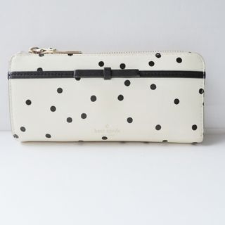 ケイトスペードニューヨーク(kate spade new york)のKate spade(ケイトスペード) 長財布 - PWRU6338 アイボリー×黒 ドット柄/リボン/L字ファスナー レザー(財布)