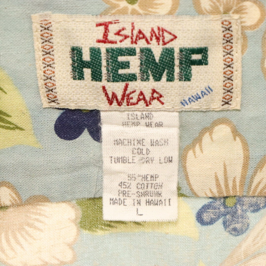 ISLAND HEMP WEAR アイランド ヘンプ ウェア リネン フラワー総柄 ハワイアン 半袖シャツ アロハシャツ ブルー メンズのトップス(シャツ)の商品写真