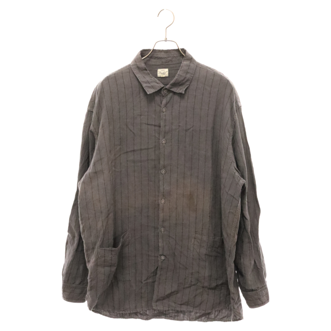 GOLD ゴールド LINEN BROAD STRIPE REGULAR COLLAR BI リネン ボーダー ストライプ レギュラー カラー 長袖シャツ グレー GL28049 メンズのトップス(シャツ)の商品写真