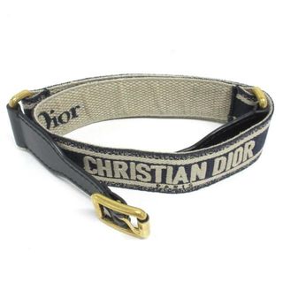 クリスチャンディオール(Christian Dior)のDIOR/ChristianDior(ディオール/クリスチャンディオール) ベルト 80 ロゴ ダークネイビー×グレーベージュ×ゴールド エンブロイダリー/オブリーク ジャガード×レザー×金属素材(ベルト)