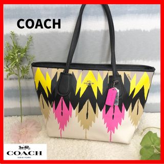 コーチ(COACH)の【COACH】コーチ　マルチカラー　総柄　トートバッグ　A4収納　レザー(トートバッグ)