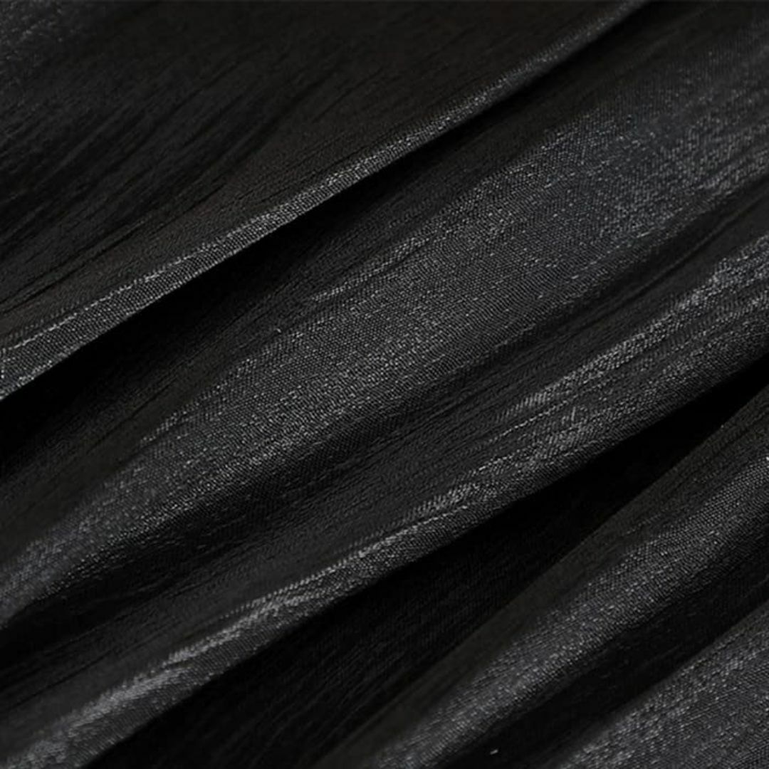 【色: ブラック】[syvent] レディース 光沢 フレア スカート ミモレ丈 レディースのファッション小物(その他)の商品写真