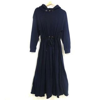 ランバンオンブルー(LANVIN en Bleu)のLANVIN en Bleu(ランバンオンブルー) ワンピース サイズ38 M レディース - ダークネイビー×黒 長袖/ロング/フード/ウエストドローコード/プリーツ(その他)