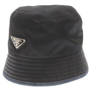 PRADA プラダ Re-Nylon ナイロン デニム リバーシブル トライアングル ロゴ バケットハット 帽子 ブラック 1HC137 2DMW