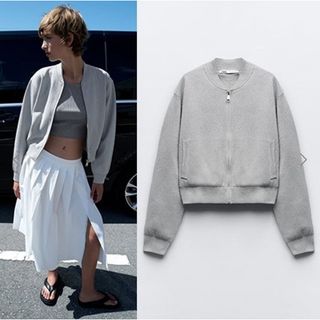 ザラ(ZARA)のメタリックスレッドニット　ボンバーカーディガン(ブルゾン)