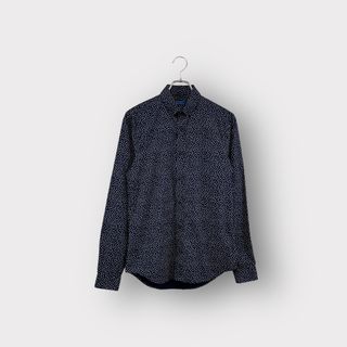 ZARA MAN ザラ 長袖シャツ 花柄 ネイビー ボタンダウン ヴィンテージ 買 ネ(シャツ)