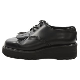 Y's ワイズ GLASS LEATHER FRINGE TONGUE SHOES ガラスレザー フリンジタン 3ホールレースアップ ローカットシューズ レディース ブラック YJ-E02-711