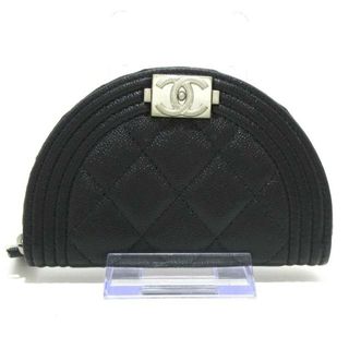 シャネル(CHANEL)のCHANEL(シャネル) コインケース美品  ハーフムーン 黒×シルバー キャビアスキン×金属素材(コインケース)