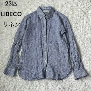 23区　LIBECO リネン　ギンガム　チェック　シャツ　ブルー　38