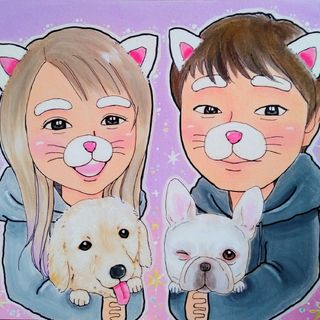 似顔絵　にがおえ　母の日　父の日　記念日　結婚祝い　ウェディング　犬　猫　ペット(アート/写真)