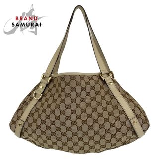 グッチ(Gucci)の美品 GUCCI グッチ アビー ベージュ ブラウン 茶 ゴールド金具 GGキャンバス /レザー 130736 ショルダーバック 肩掛け レディース 405747 【中古】(ショルダーバッグ)