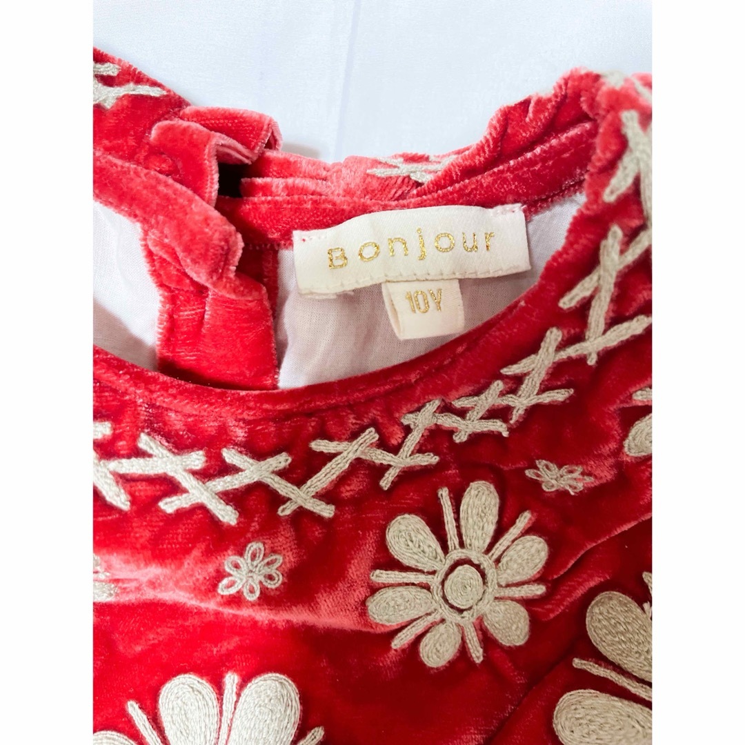 美品 bonjour diary velvet red dress 10y キッズ/ベビー/マタニティのキッズ服女の子用(90cm~)(ドレス/フォーマル)の商品写真